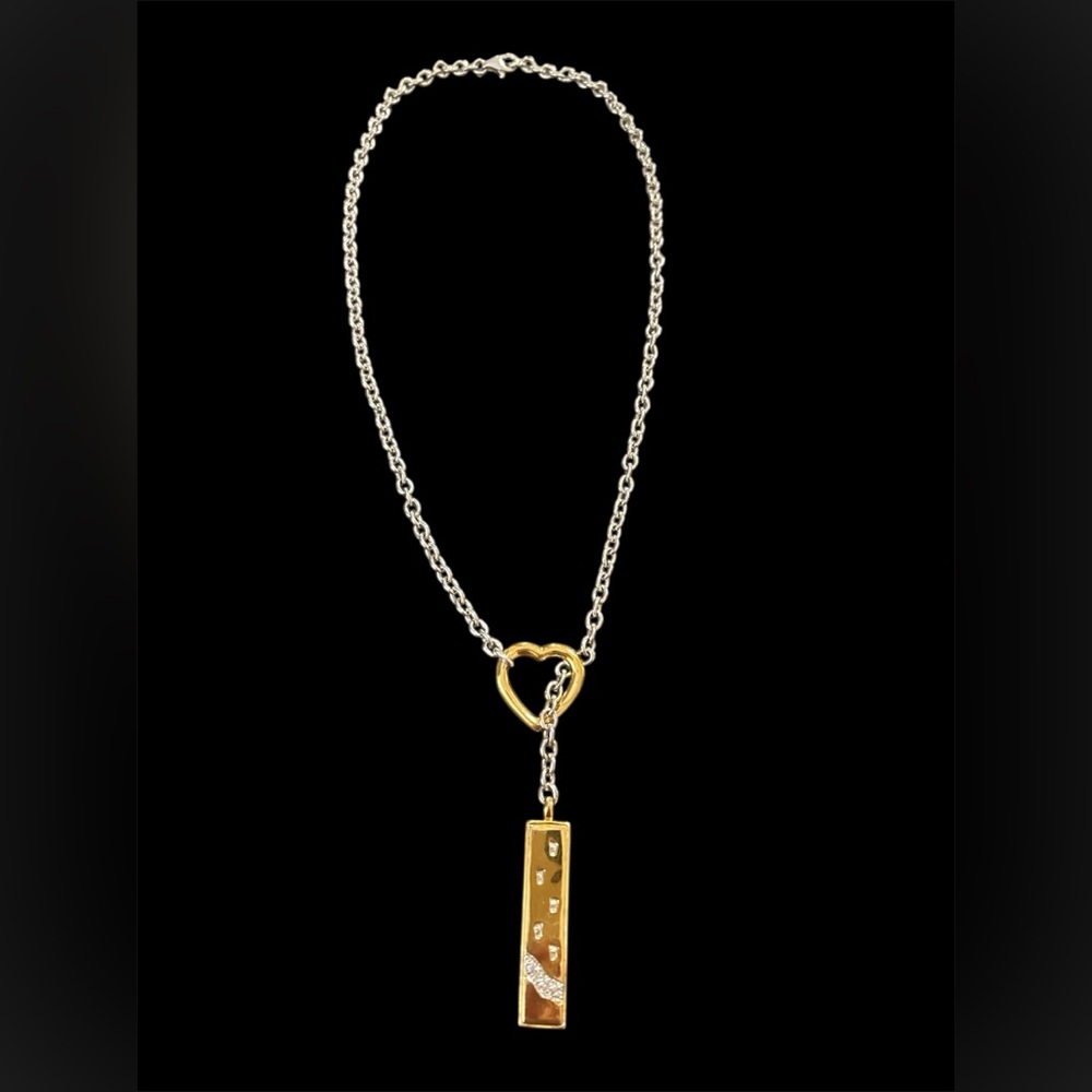 Sterling 925 necklace with gold plated heart pendant & charm with 3 diamonds